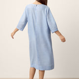 100% Linen Split-Neck Patch-Pocket Midi Dress KALINA