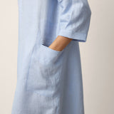 100% Linen Split-Neck Patch-Pocket Midi Dress KALINA