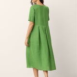 Vestido Midi 100% Linho com Decote Dividido e Detalhes de Botões SERAPHINE