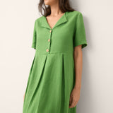 Vestido Midi 100% Linho com Decote Dividido e Detalhes de Botões SERAPHINE