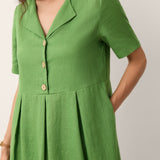 Vestido Midi 100% Linho com Decote Dividido e Detalhes de Botões SERAPHINE