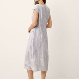 Vestido comprido AGNES 100% linho às riscas com mangas curtas