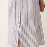Vestido comprido AGNES 100% linho às riscas com mangas curtas