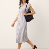 Vestido comprido AGNES 100% linho às riscas com mangas curtas