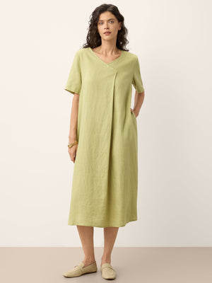 Vestido Maxi Evasê com Decote Transpassado 100% Linho JUDITH