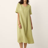 Vestido Maxi Evasê com Decote Transpassado 100% Linho JUDITH