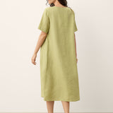 Vestido Maxi Evasê com Decote Transpassado 100% Linho JUDITH
