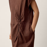 Vestido Maxi em Linho 100% com Torção na Cintura e Racha LYNETTE