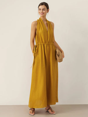 Vestido Maxi Alças em V 100% Linho BETH