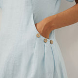 100% Linen Vintage A-Line Button Detail Maxi Dress AMIN