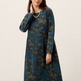 Vestido Midi com Decote Barco, Franzido e Padrão em Algodão 100% Orgânico CRESSIDA