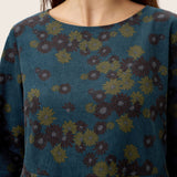Vestido Midi com Decote Barco, Franzido e Padrão em Algodão 100% Orgânico CRESSIDA