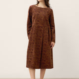 Vestido Midi com Decote Barco, Franzido e Padrão em Algodão 100% Orgânico CRESSIDA