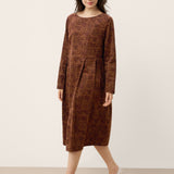 Vestido Midi com Decote Barco, Franzido e Padrão em Algodão 100% Orgânico CRESSIDA