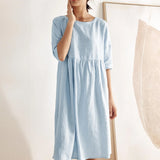 Vestido Midi Evasé em Linho 100% VALENCIA