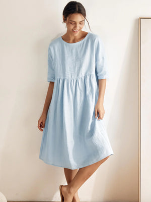 Vestido Midi Evasé em Linho 100% VALENCIA