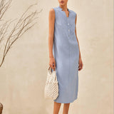 Vestido Maxi TAYLOR de Linho Puro Sem Mangas com Abertura Alta