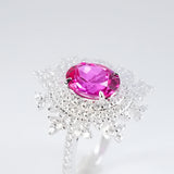 Anel Requintado de Safira Rosa - Floco de Neve Rosa