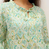 Vestido Midi em Linho A-Line com Gola Franzida e Laço no Pescoço LIVIA