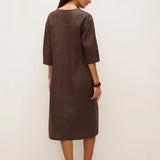 Vestido Midi EVELINA com Bolsos e Decote em V, 100% Linho