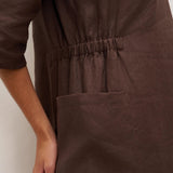 Vestido Midi EVELINA com Bolsos e Decote em V, 100% Linho