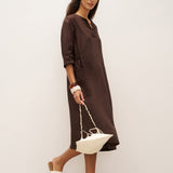 Vestido Midi EVELINA com Bolsos e Decote em V, 100% Linho