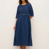 Vestido Midi JASMINE com Cordão e Cintura Plissada em Linho 100%