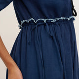 Vestido Midi JASMINE com Cordão e Cintura Plissada em Linho 100%