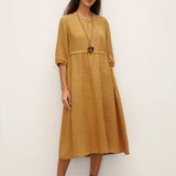 Vestido Midi DIXIE em Linho 100% com Cintura Ajustável e Corte em A