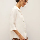 Camisa 100% Linho com Gola Peter Pan e Manga 3/4 ASTRID