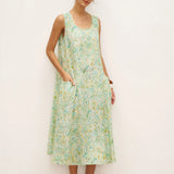 Vestido de alças com estampa floral em linho 100% LORRAINE