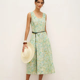 Vestido de alças com estampa floral em linho 100% LORRAINE