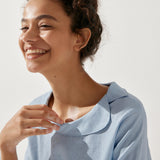Linen Round Soft-Fold Collar Top LAURA