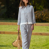 Camisa Janice 100% Linho Color-Block com Fecho de Botões