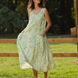 Vestido de alças com estampa floral em linho 100% LORRAINE