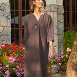 Vestido Midi EVELINA com Bolsos e Decote em V, 100% Linho