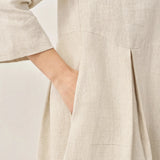 Vestido Maxi Plissado Gola Bateau 100% Linho ABIGAIL
