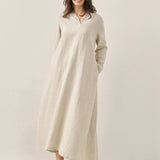Vestido Maxi Pullover com Capuz em Linho 100% REBECCA