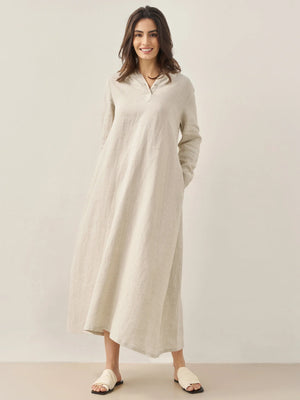 Vestido Maxi Pullover com Capuz em Linho 100% REBECCA
