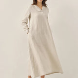 Vestido Maxi Pullover com Capuz em Linho 100% REBECCA