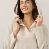Vestido Maxi Pullover com Capuz em Linho 100% REBECCA
