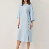Vestido midi JELENA 100% linho gola redonda com botões