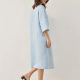 Vestido midi JELENA 100% linho gola redonda com botões