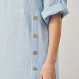 100% Linen Round Neck Button Detail Midi Dress JELENA