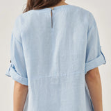 Vestido midi JELENA 100% linho gola redonda com botões