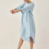 Vestido Midi de Linho 100% com Decote Bateau BROOKE