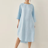 Vestido Midi de Linho 100% com Decote Bateau BROOKE