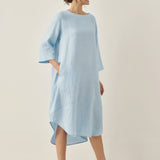 Vestido Midi de Linho 100% com Decote Bateau BROOKE