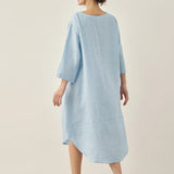 Vestido Midi de Linho 100% com Decote Bateau BROOKE