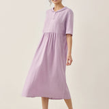 Vestido Comprido Pregueado de Linho 100% com Decote em V SUSAN
